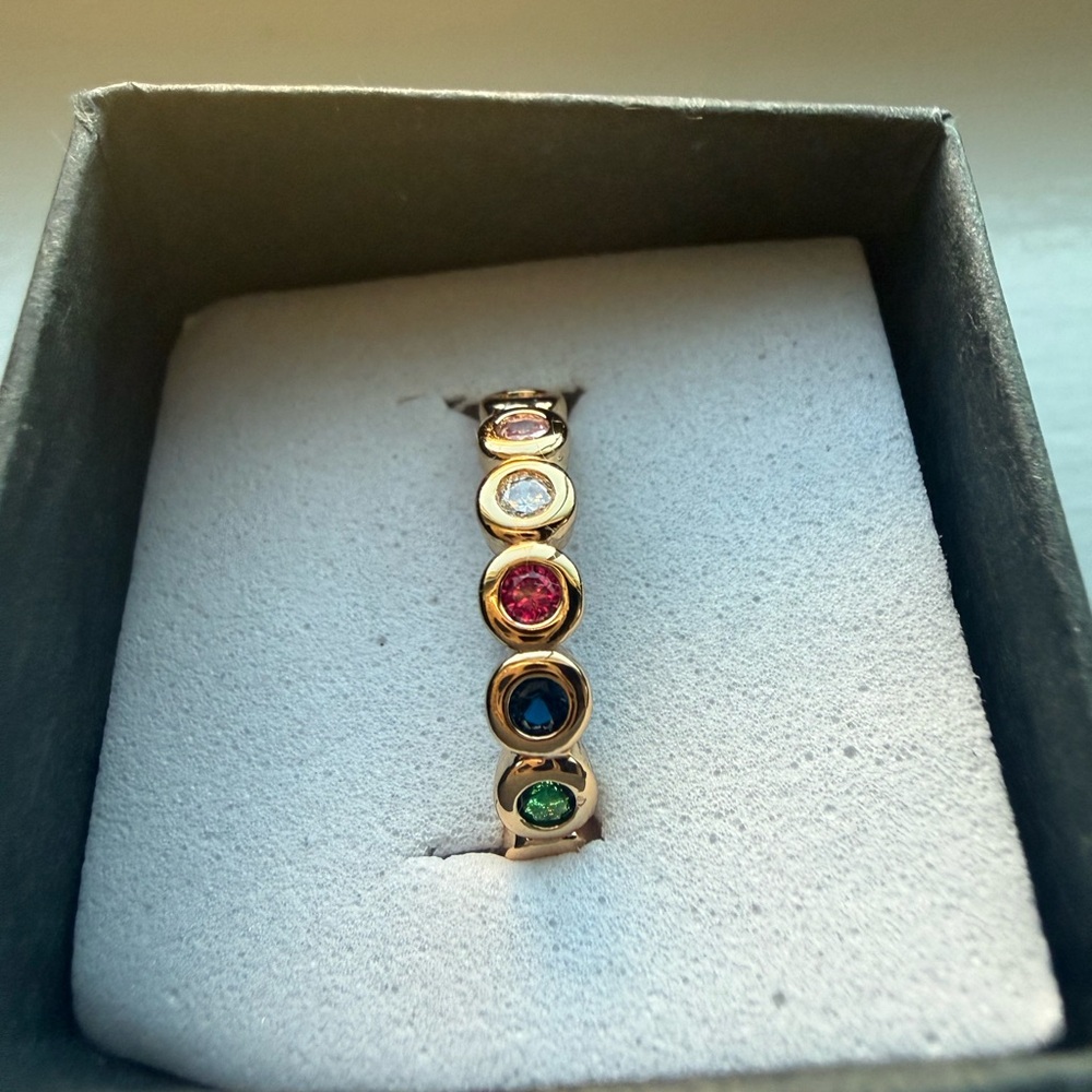 NWT Pretty Bird Jewelry gold plated multi colored eternity band size 6.5 - Picture 2 of 9